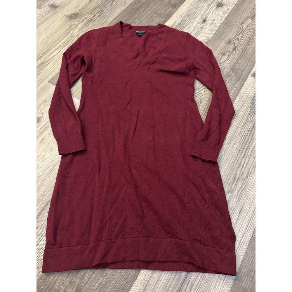 Banana Republic Womens V-Neck Sweater Dress Burgundy Wine Cotton Rabbit Hair S